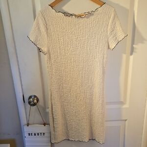 Divided Cream Mini Dress with Black Trim